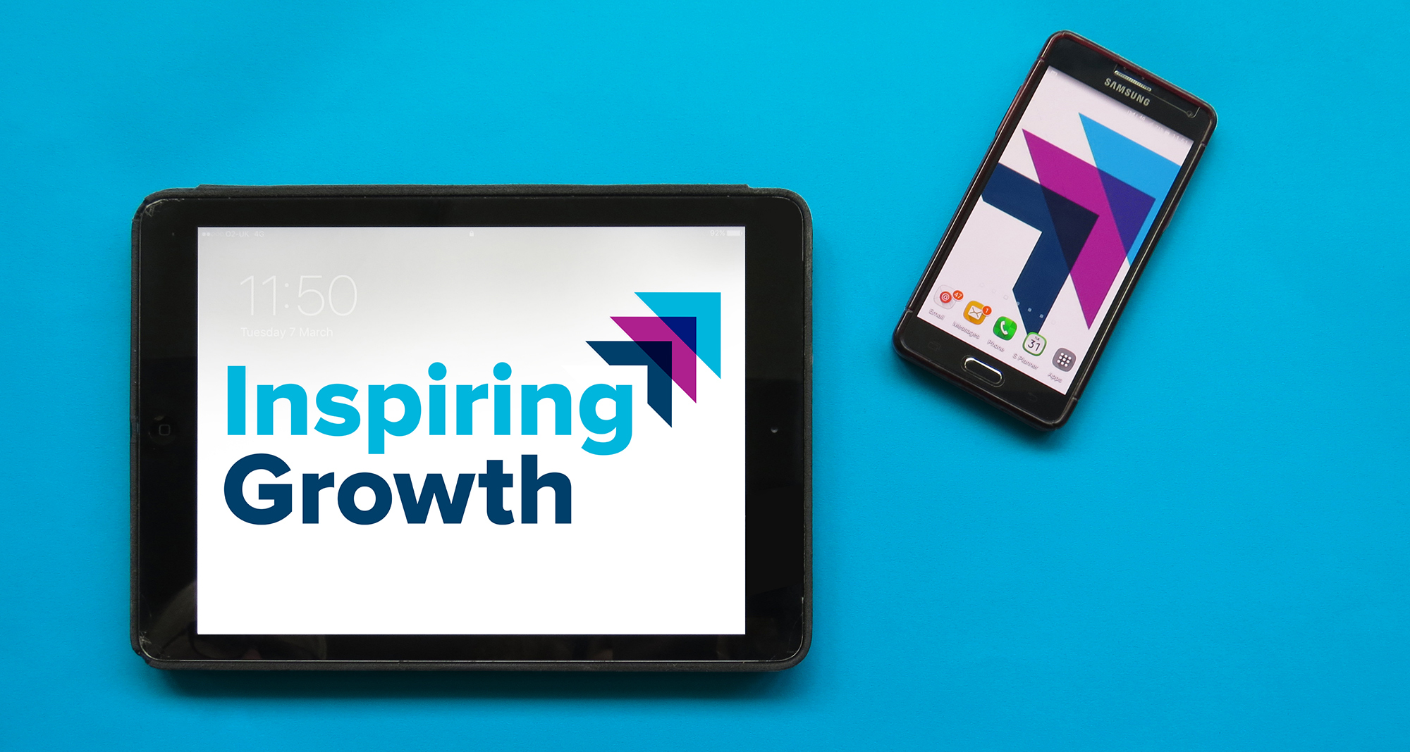 iPad and iPhone with Inspiring Growth Logo on the screen